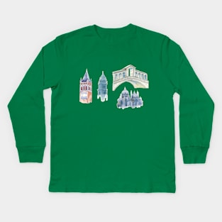 Buildings Watercolor Kids Long Sleeve T-Shirt